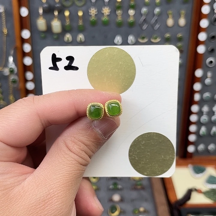 和田玉耳饰银S925镶嵌和田玉52