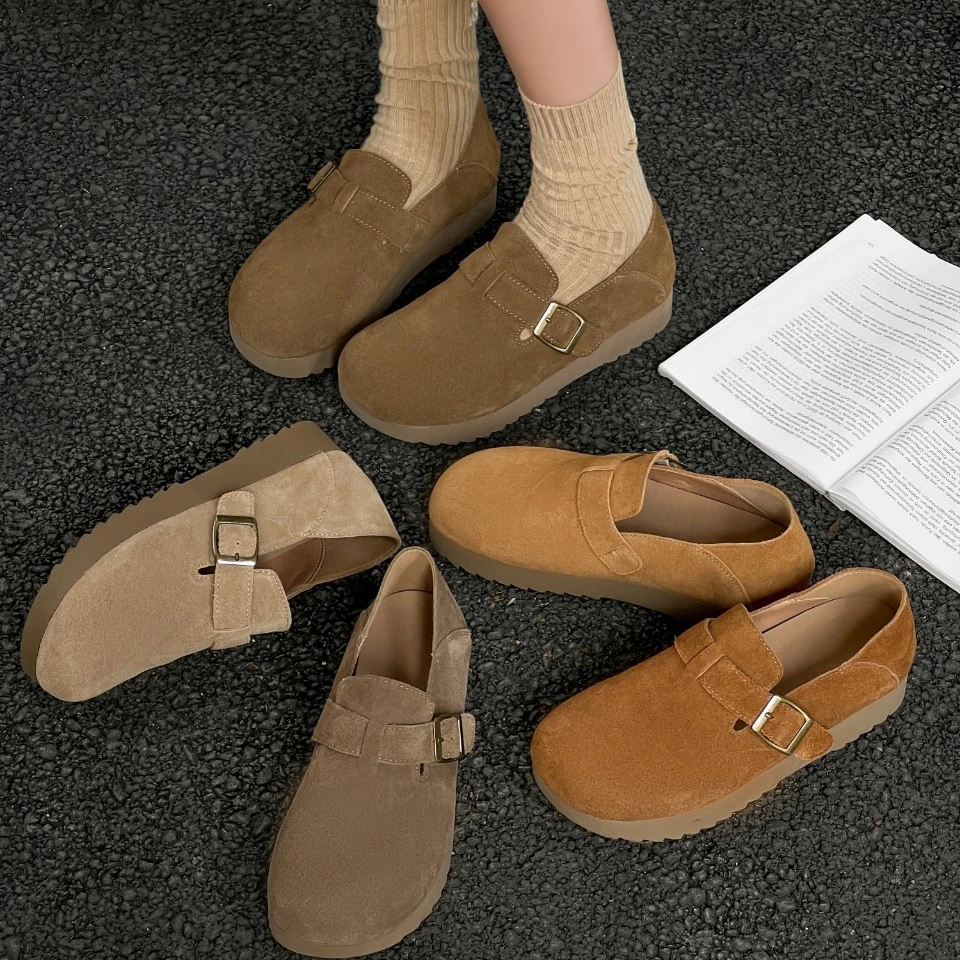 599522508佰诗奴女鞋2025春季新款牛皮平底休闲勃肯鞋舒适单鞋