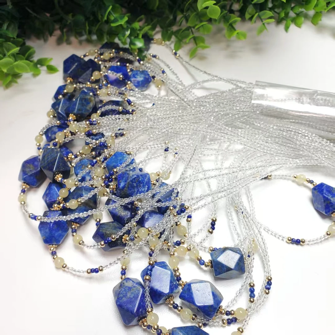 Q348【赵小姐】时尚百搭天然青金石+金发晶项链