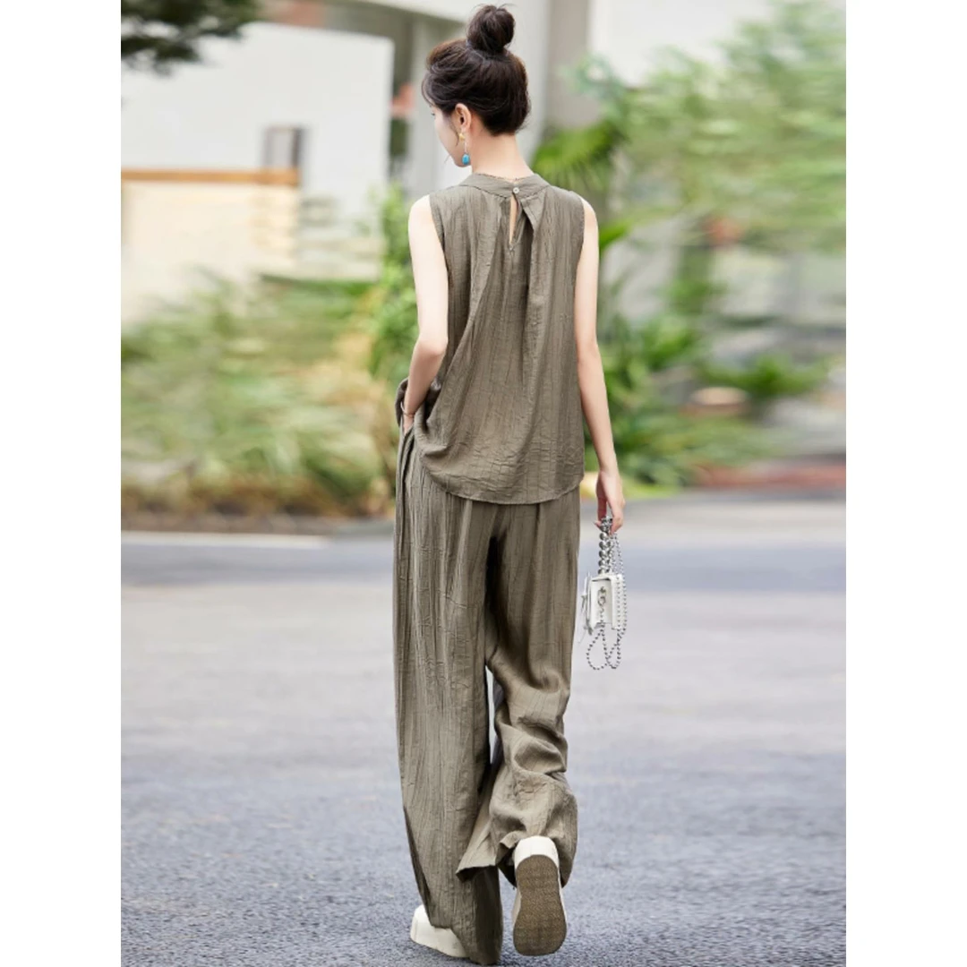 【格蓝度官方旗舰店】时尚洋气阔腿裤套装女夏季气质显瘦无袖两件套