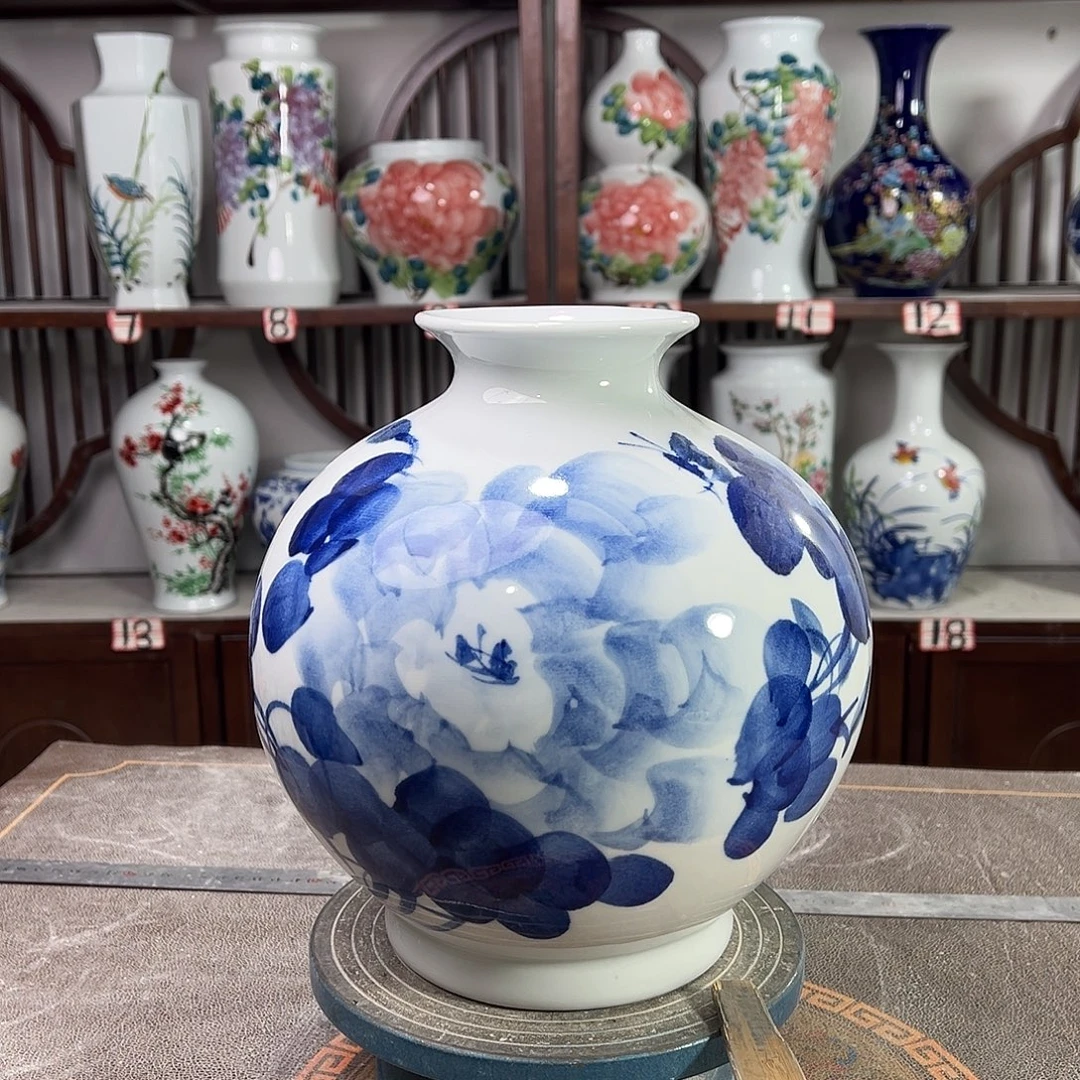 摆件陶景德镇陶瓷石青牡