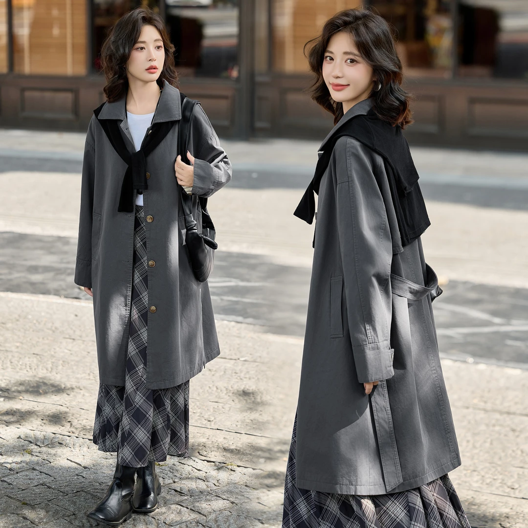 小个子风衣女外套2025春秋新款中长款宽松英伦风高级设计感大衣