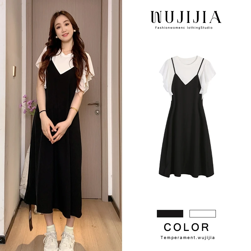 黑色假两件连衣裙裙子女装新款夏季减龄ZL108324