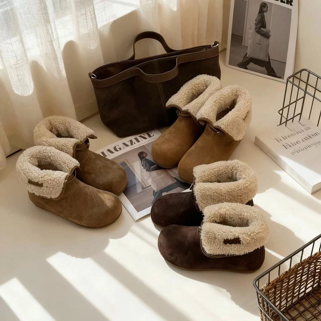 雪地靴女冬季新款两穿厚底增高百搭毛毛鞋加绒加厚保暖勃肯鞋棉鞋