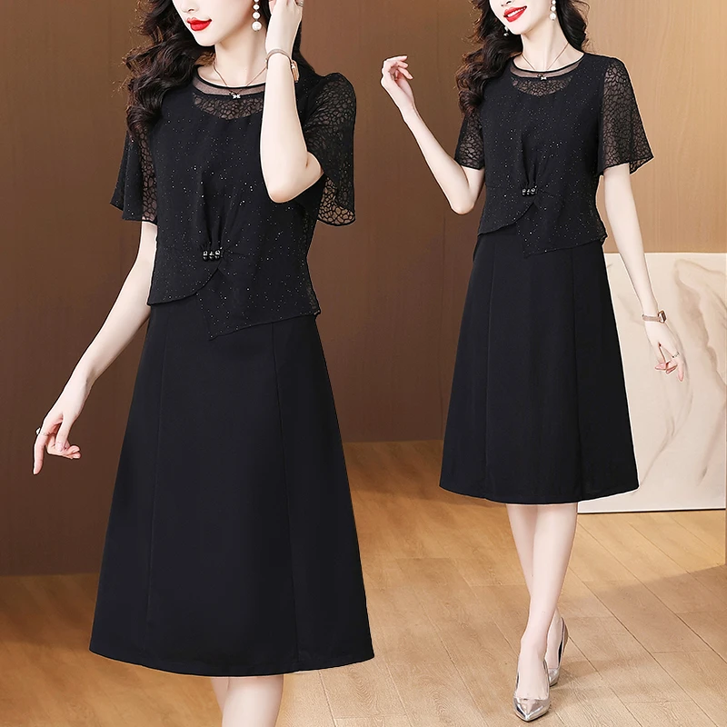 高级感冰丽丝减龄时尚俩件套2025大码夏季新款纯色修身显瘦套装女