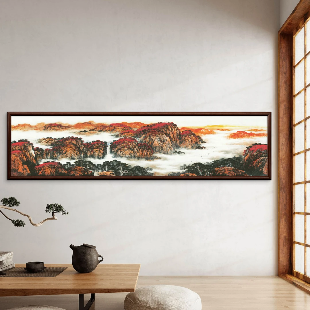 9833-50*200洪福齐天装饰画实木框办公室玄关书房茶室客厅挂画