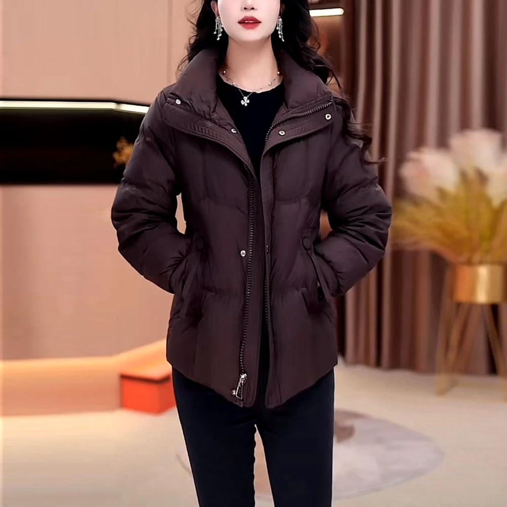 时尚气质短款立领女士羽绒服2025冬季新款宽松遮肉加厚白鸭绒外套