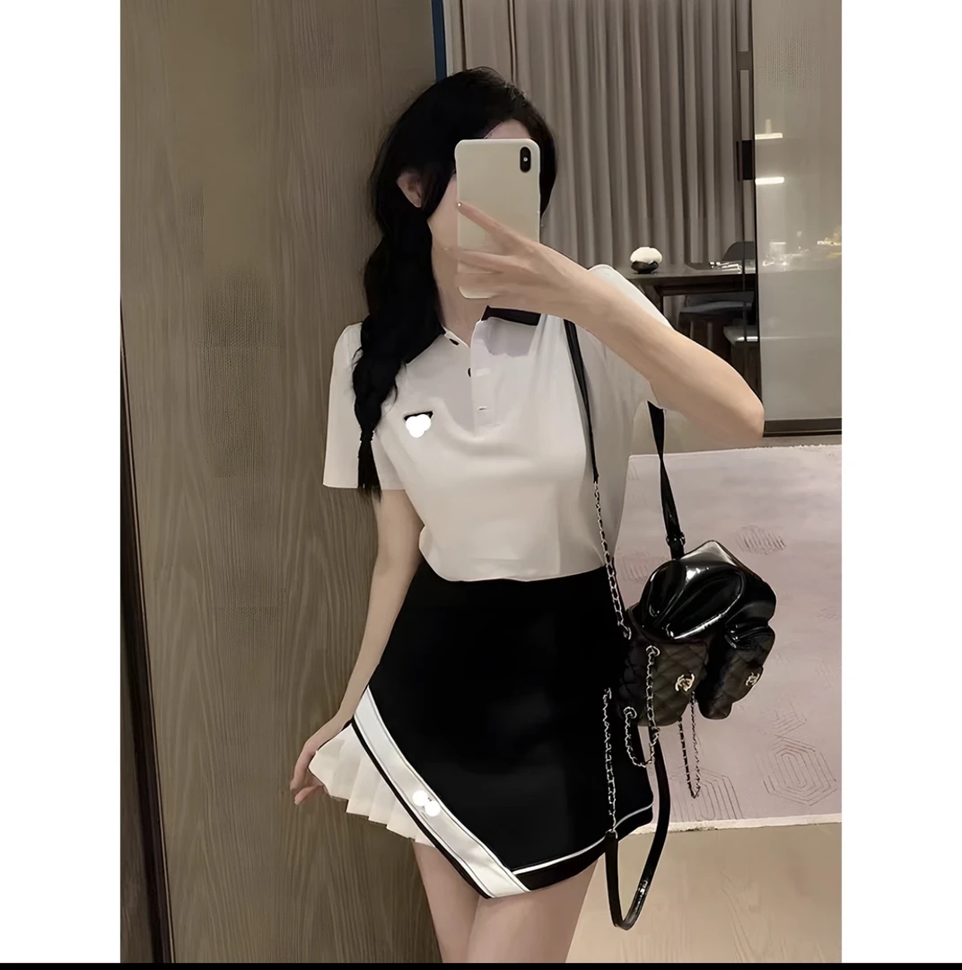 POLO领套装女夏季新款气质显瘦短袖上衣时尚休闲包臀短裙两件套