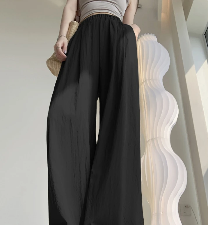 4011 夏季新款时尚高腰冰丝阔腿裤女