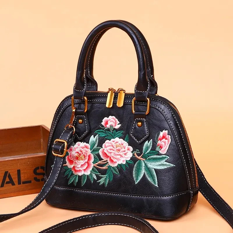 新款国风刺绣贝壳包大容量手提包气质妈妈包单肩斜挎包女包【1624】