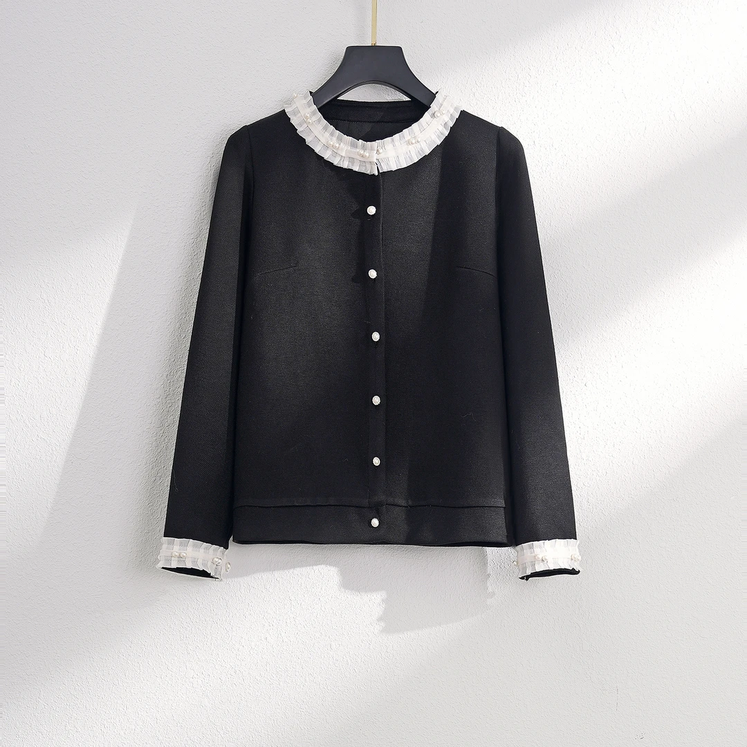 【春季上新】韩系温柔复古精致珍珠领口气质百搭外套CC5391  衣长58