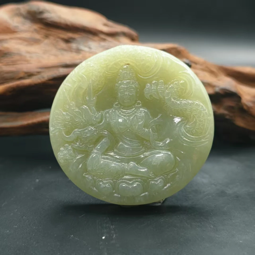 Q和田玉御龙观音吊坠2837