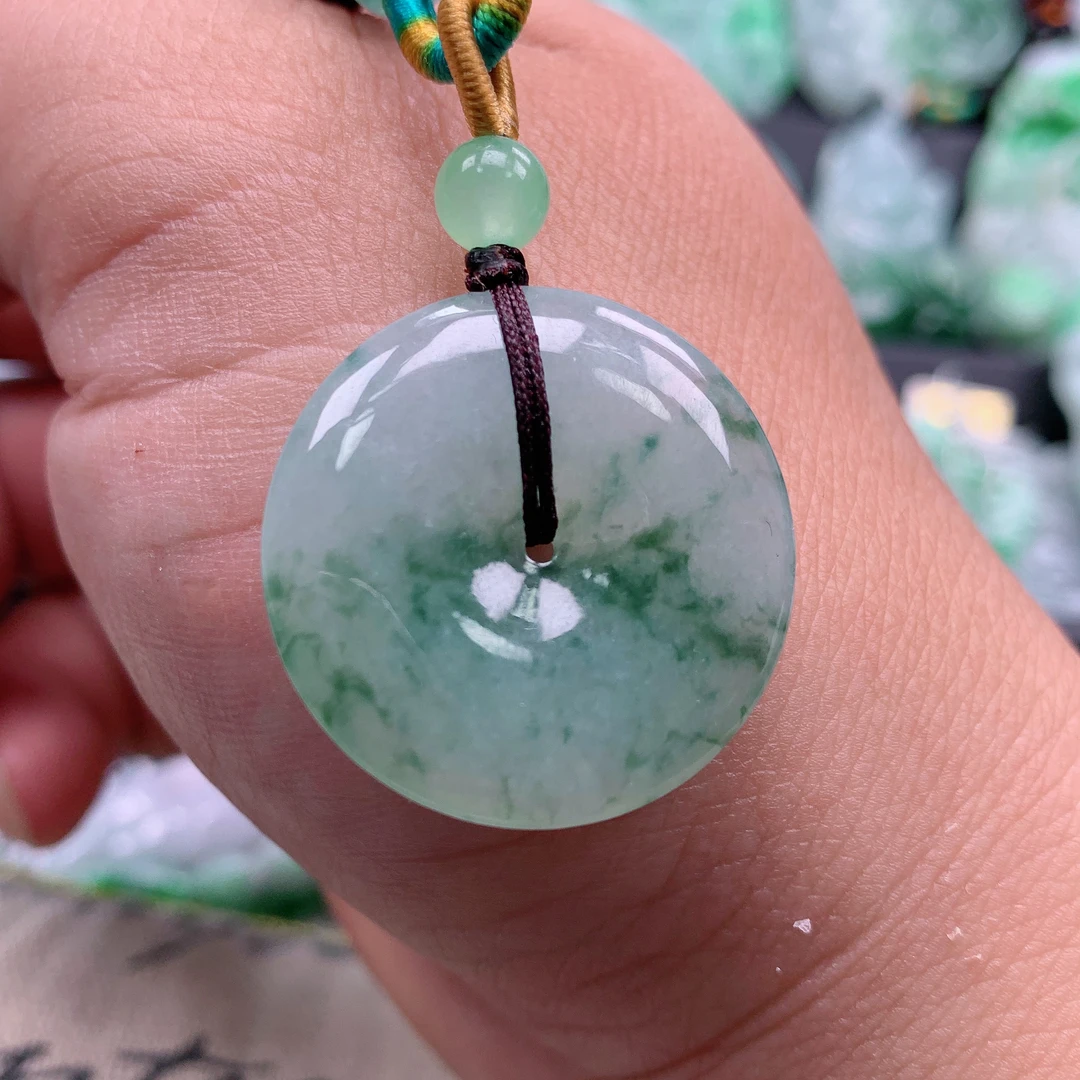 天然A货翡翠飘花平安扣吊坠挂件28.4-5.4