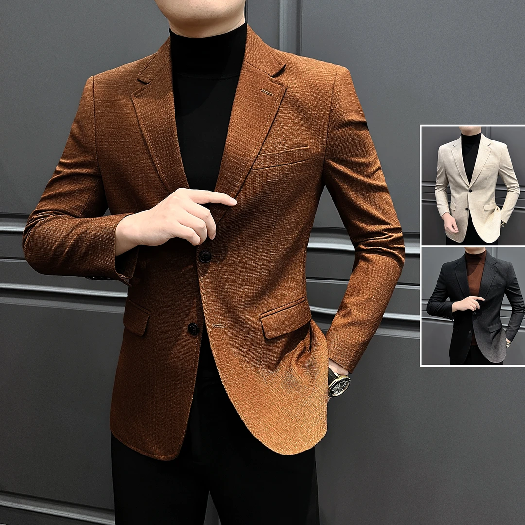 商务纯色西装外套男款爆款2025新款痞帅休闲男装秋季修身男士西服