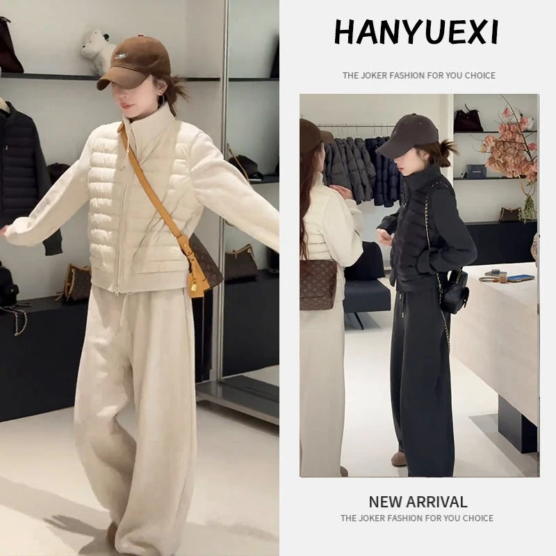 休闲风套装修身气质立领保暖外套宽松阔腿裤两件套2025年冬季新款