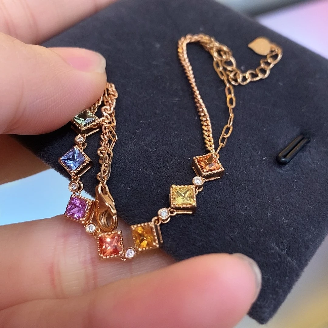 彩色蓝宝石手链18K金镶嵌