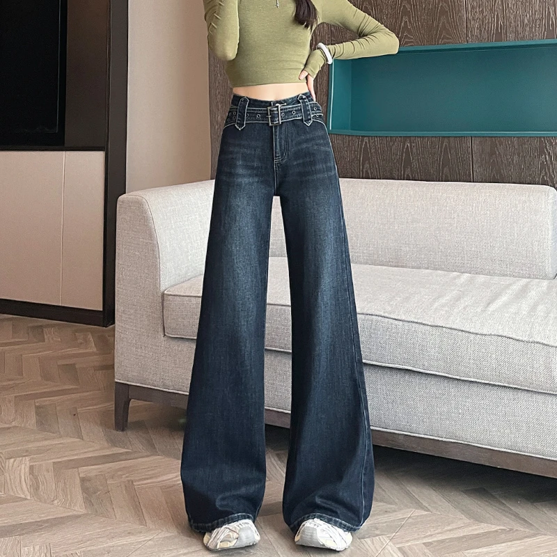 蜜蜜穿搭美式复古喇叭牛仔裤女2025秋季新款超火高腰弹力阔腿裤子