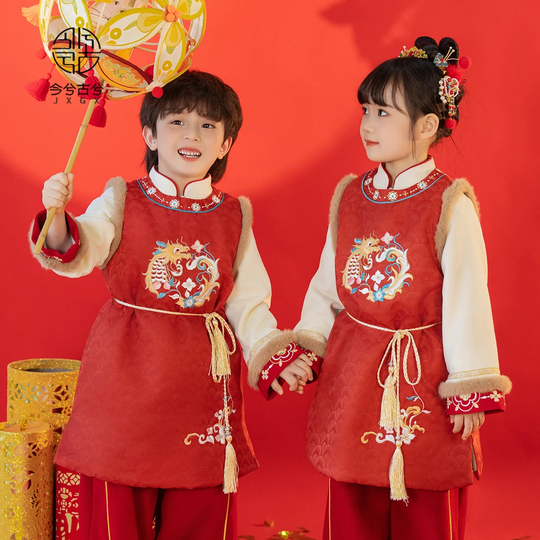 【展弈】今兮古兮拜年服儿童中国风冬季套装男童过年女童新年唐装