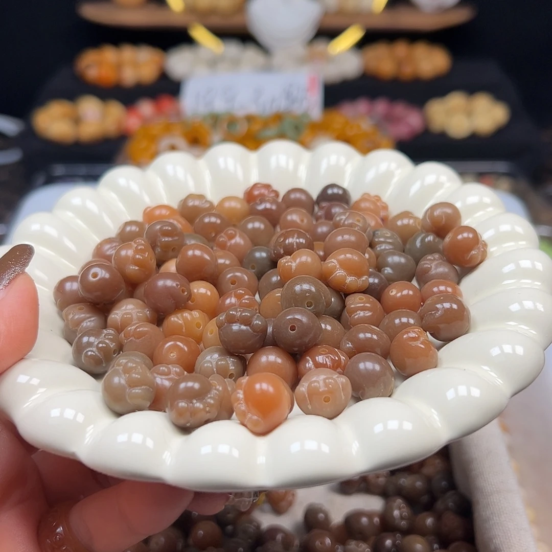 菩提根/象牙果手串微瑕老料冰咖猫爪50颗