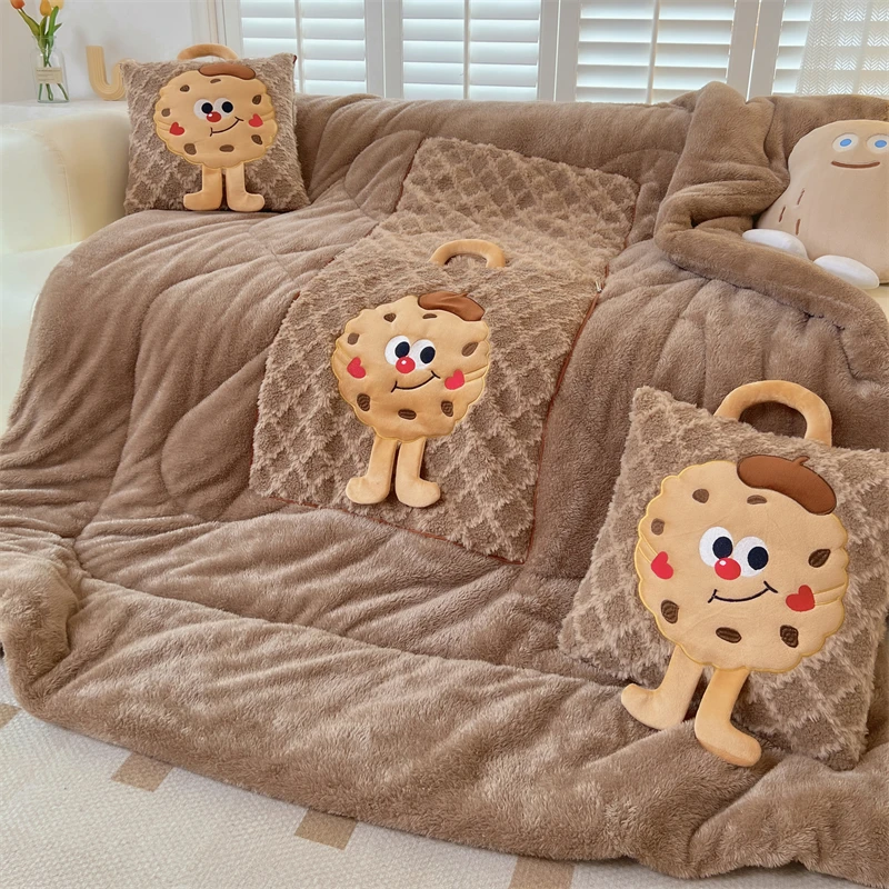 【小饼干】可爱抱枕被加绒加厚多功能二合一靠垫抱枕被办公车里宿舍