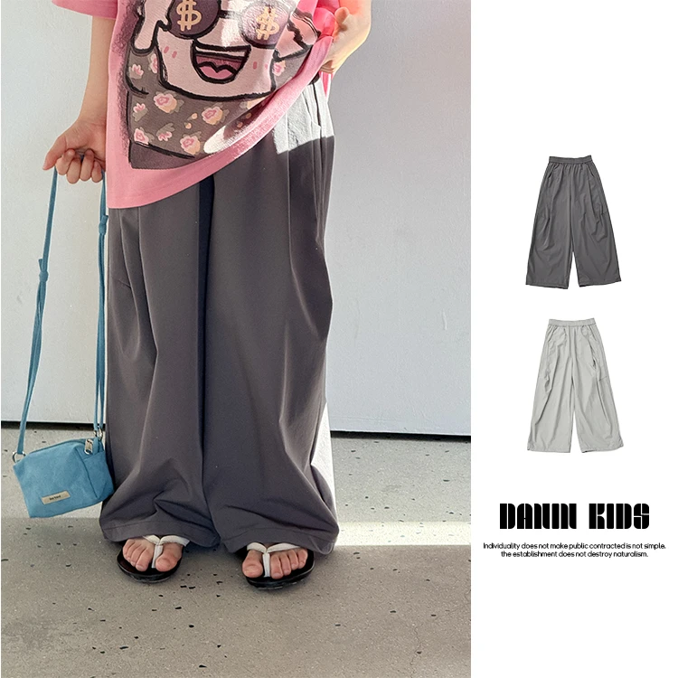 【嗒囜】四面弹锦纶~速干轻盈 女童夏装新款宽松阔腿直筒休闲长裤