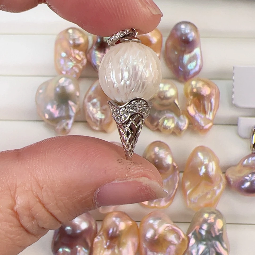 淡水珍珠吊坠(不含链)银S925镶嵌