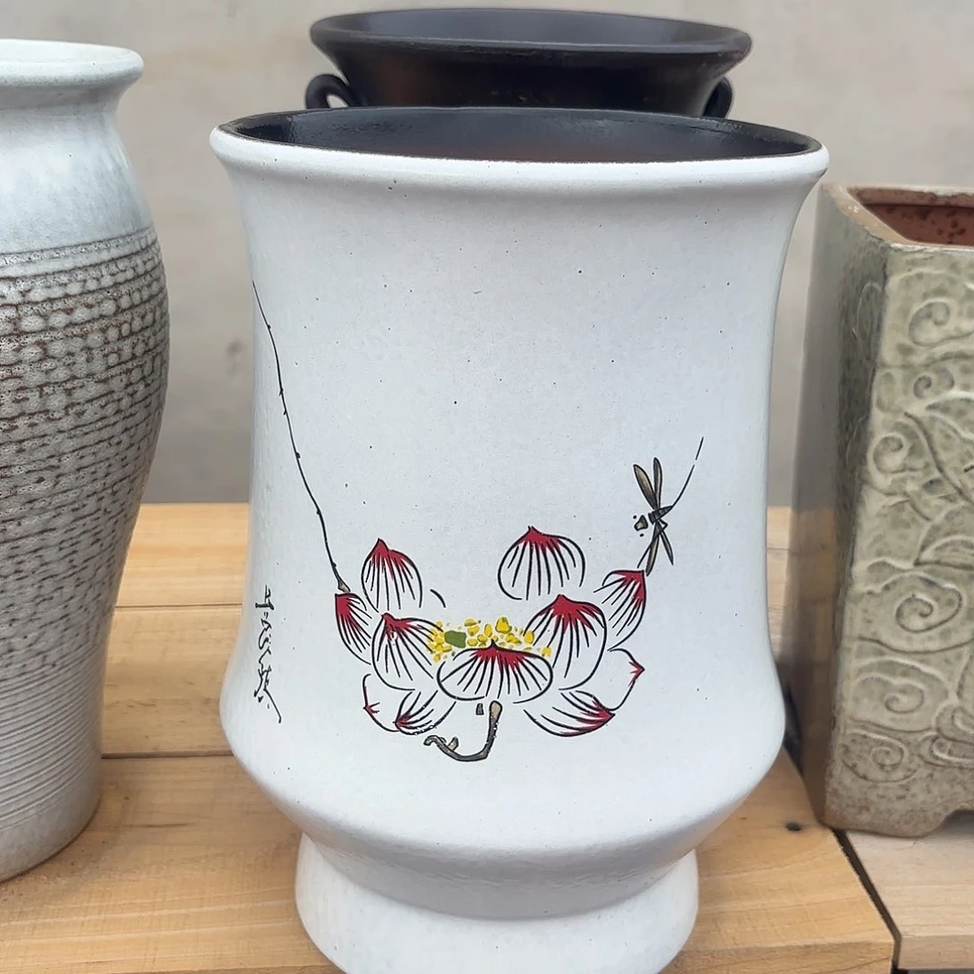 紫砂花盆手绘口径20高度30