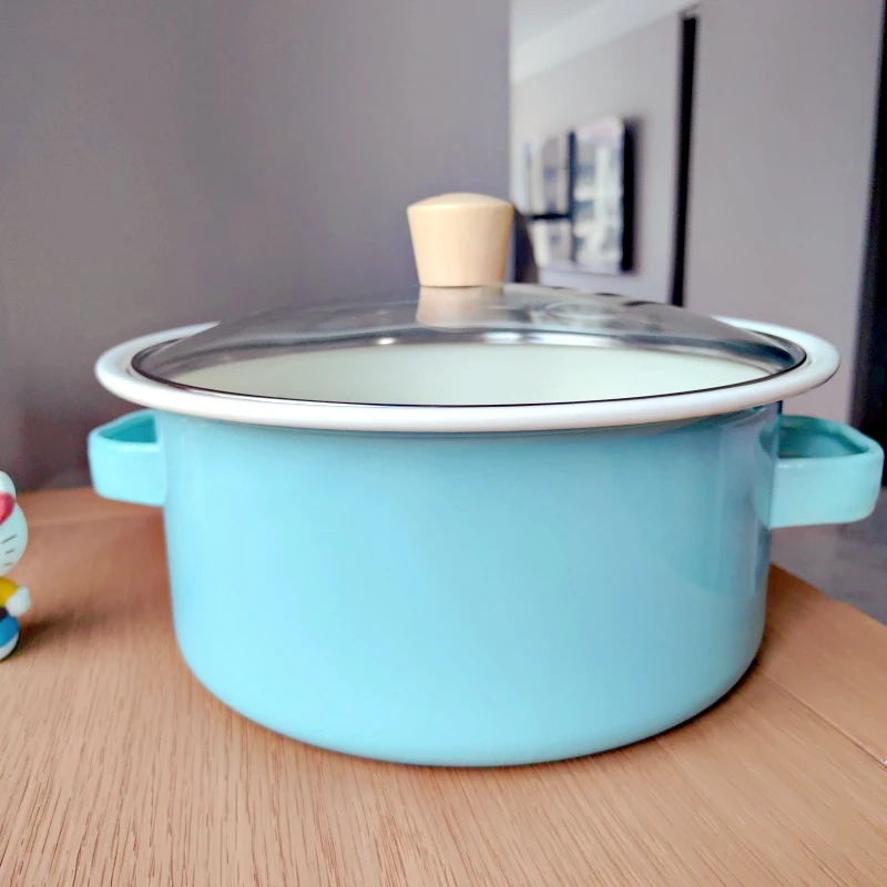 珐琅双耳卷边汤锅 大容量汤锅 电磁炉燃气都可加热 炖鸡