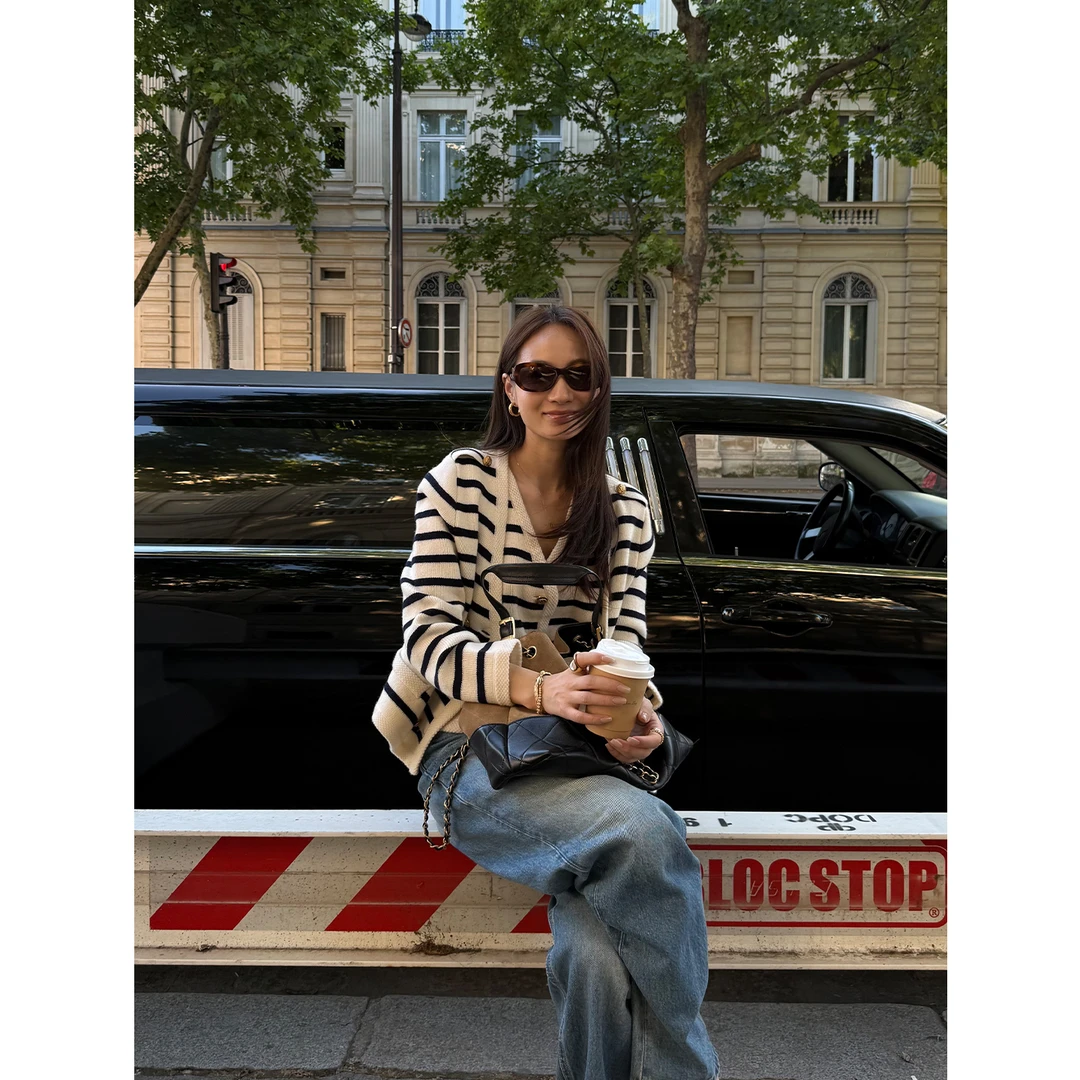 KEEP KAPU靠谱【香香条纹】荃羊毛黑白条纹针织马甲+开衫KP253296