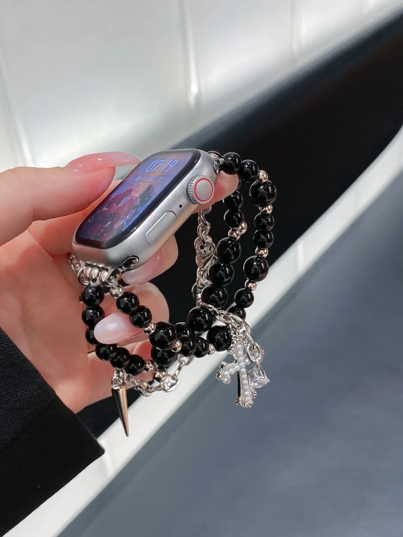 克罗心珍珠双链适用iwatchs9表带苹果手表s10代se小米9nfc表带