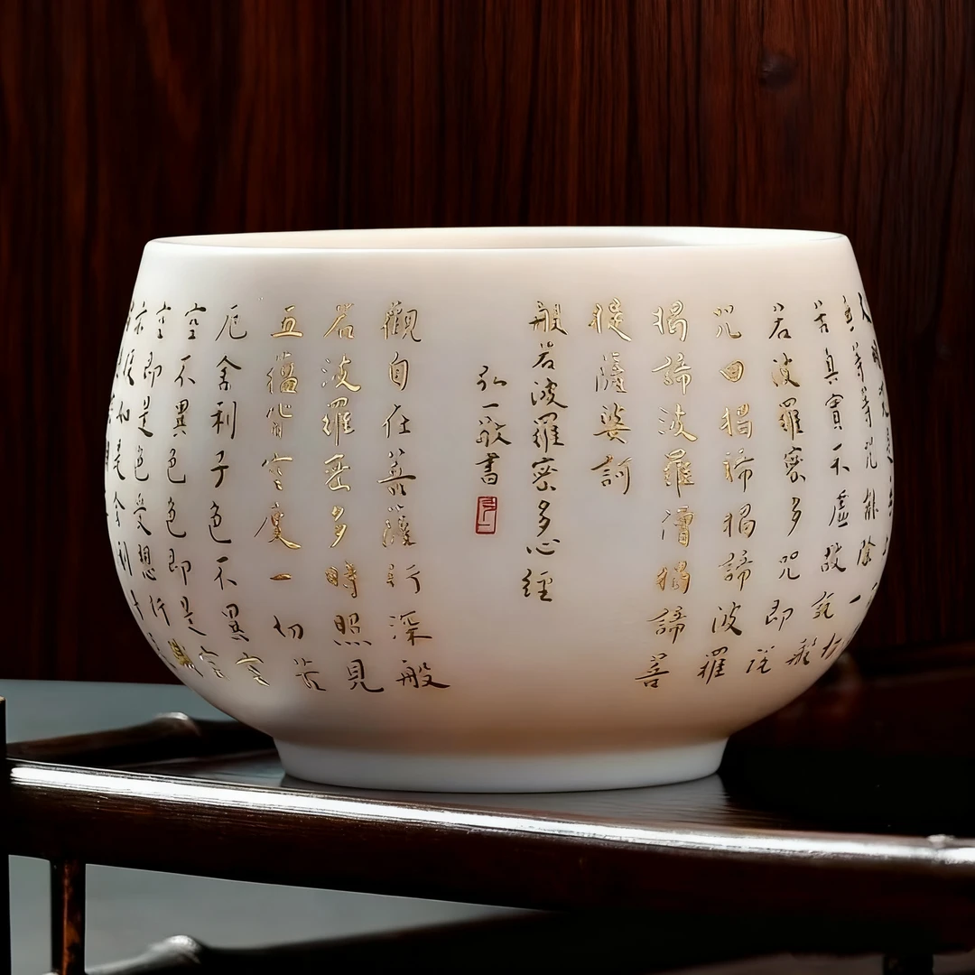 禅意心经杯陶瓷茶杯家用主人杯礼盒装