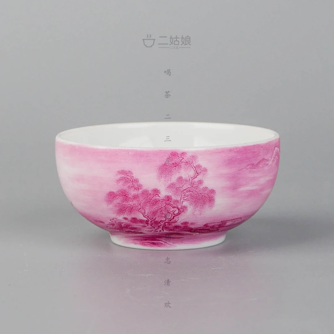 艺林堂藏珍系列宝石红春拂柳汀蹲式杯【全手工茶具36ml】