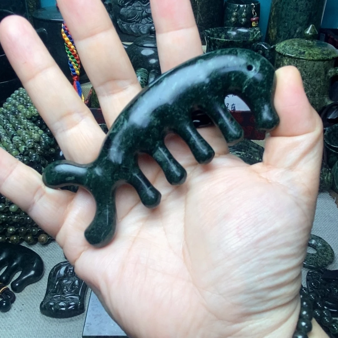 蛇纹石玉未镶嵌经络梳