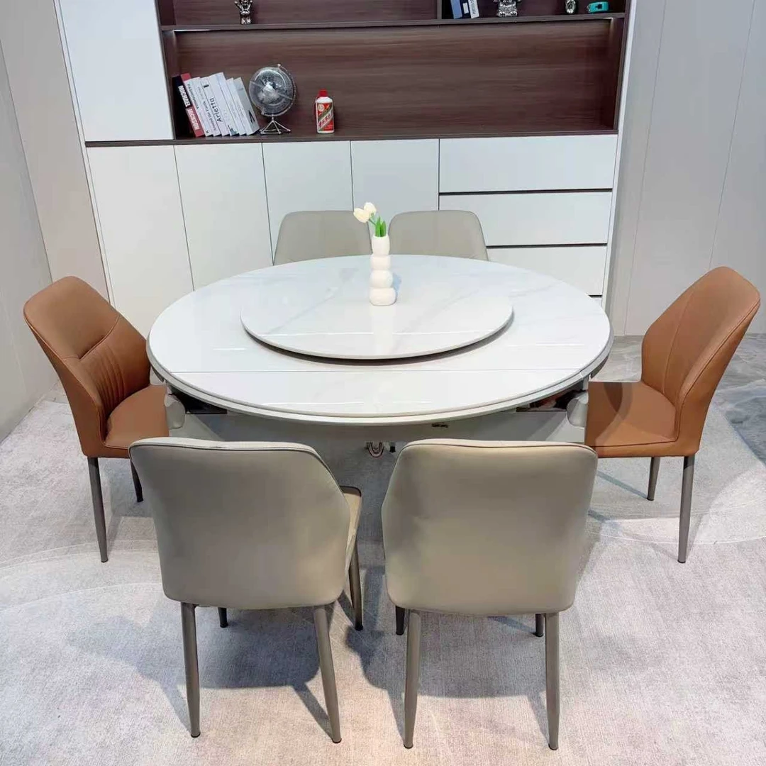 【双12返场活动专用链接】八轨道家用可伸缩折叠岩板餐桌（真皮椅）