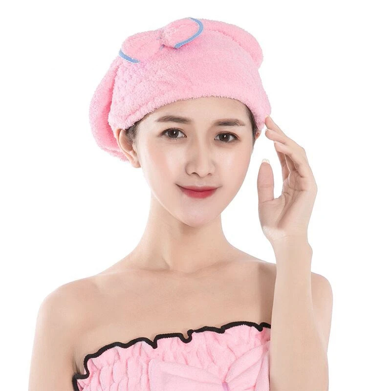 珊瑚绒干发帽蝴蝶结可爱浴帽女包头发速干发帽浴帽