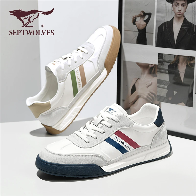 七匹狼男鞋春季潮流百搭透气百搭德训鞋男士白色休闲运动阿甘潮鞋