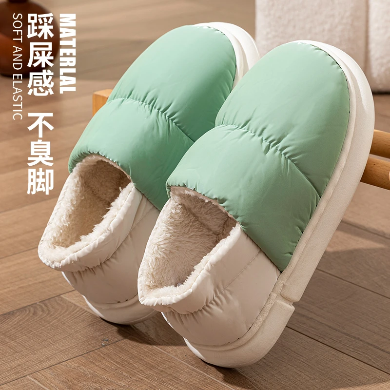 防水棉拖鞋女新款冬季情侣家居家保暖一脚蹬包跟月子拖鞋女士外穿