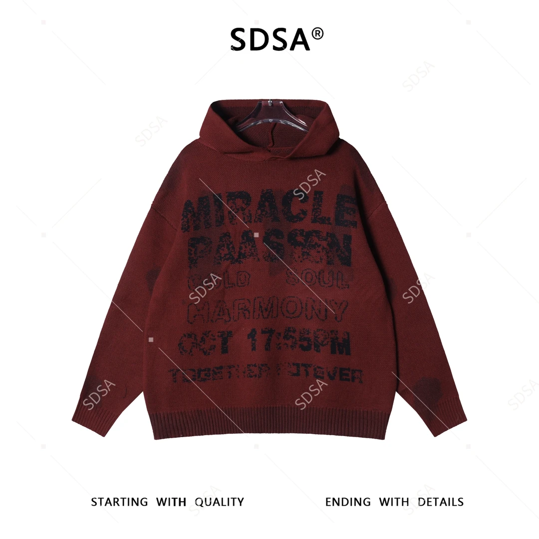 SDSA男士秋冬新款痞帅男装美式高街撞色字母连帽毛衣百搭时尚情侣