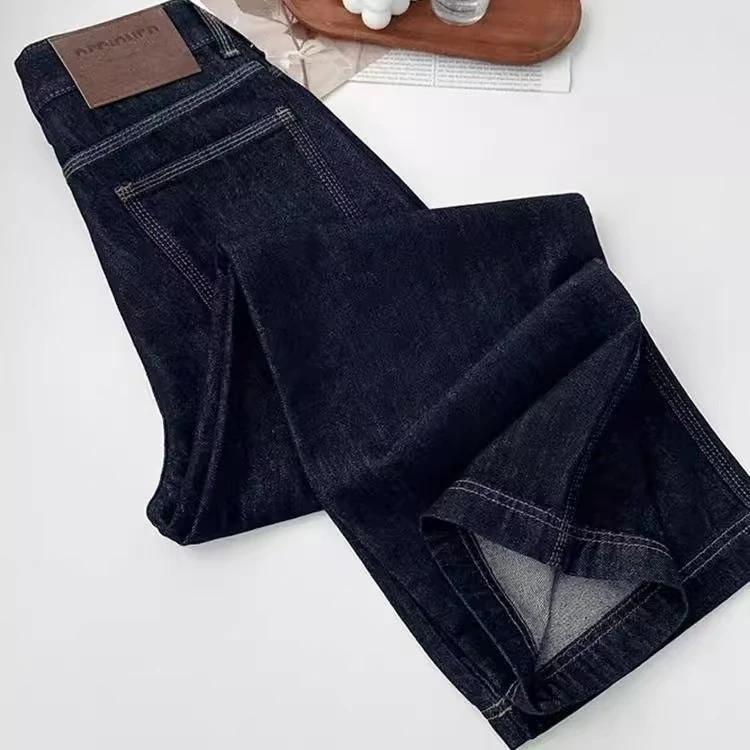 三本针丹宁色阔腿牛仔女春秋季节2025新款显瘦休闲窄版直筒阔腿裤