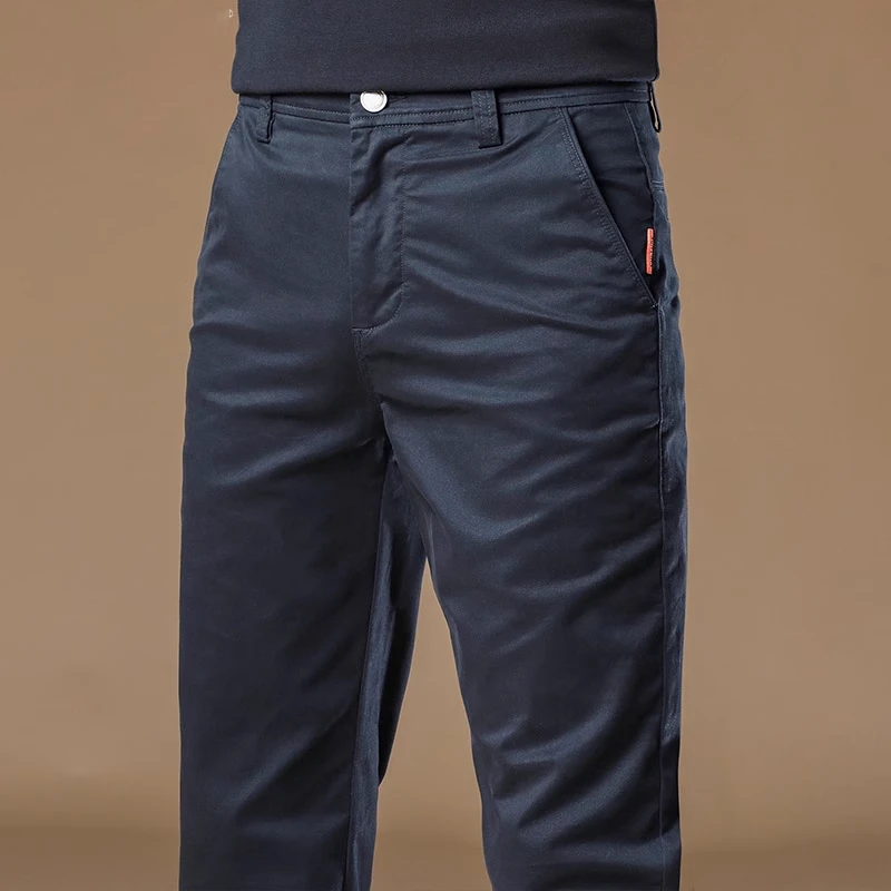 2025冬季新款高端商务加绒纯棉直筒修身休闲裤男士长裤子男