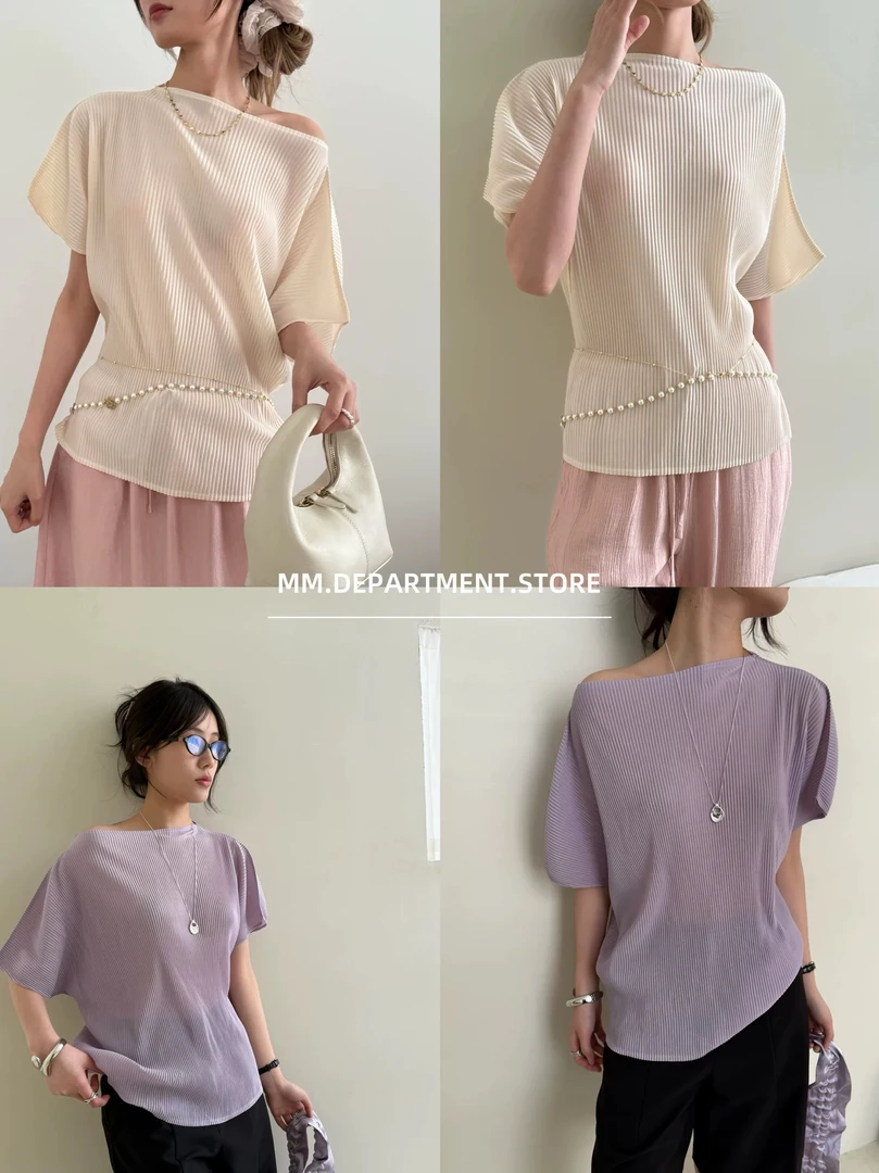 三宅风~法式优雅气质一字领/露肩设计感打揽温柔小衫百搭上衣