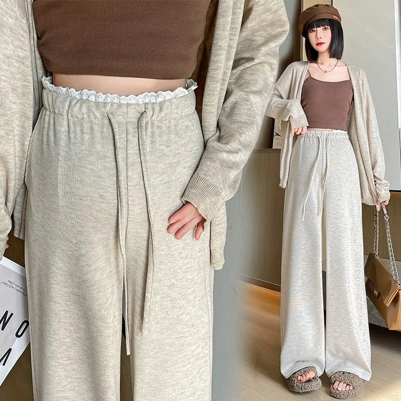 孕妇裤子小个子春秋外穿2025新款无拖腹针织阔腿裤女早春休闲长裤