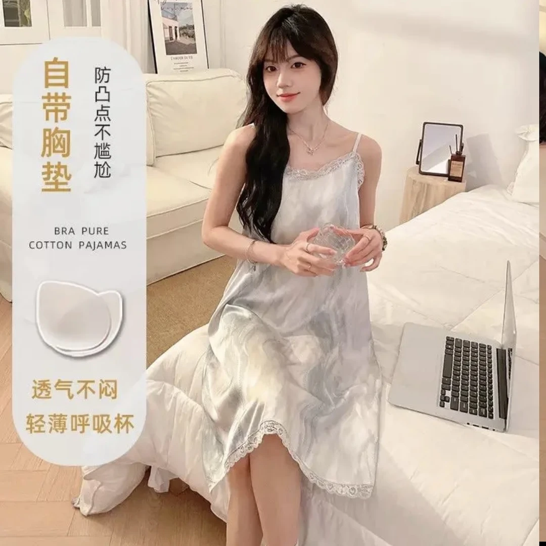 性感睡衣女款夏季法式冰丝吊带睡裙2024新款高级裙子春秋薄款家居