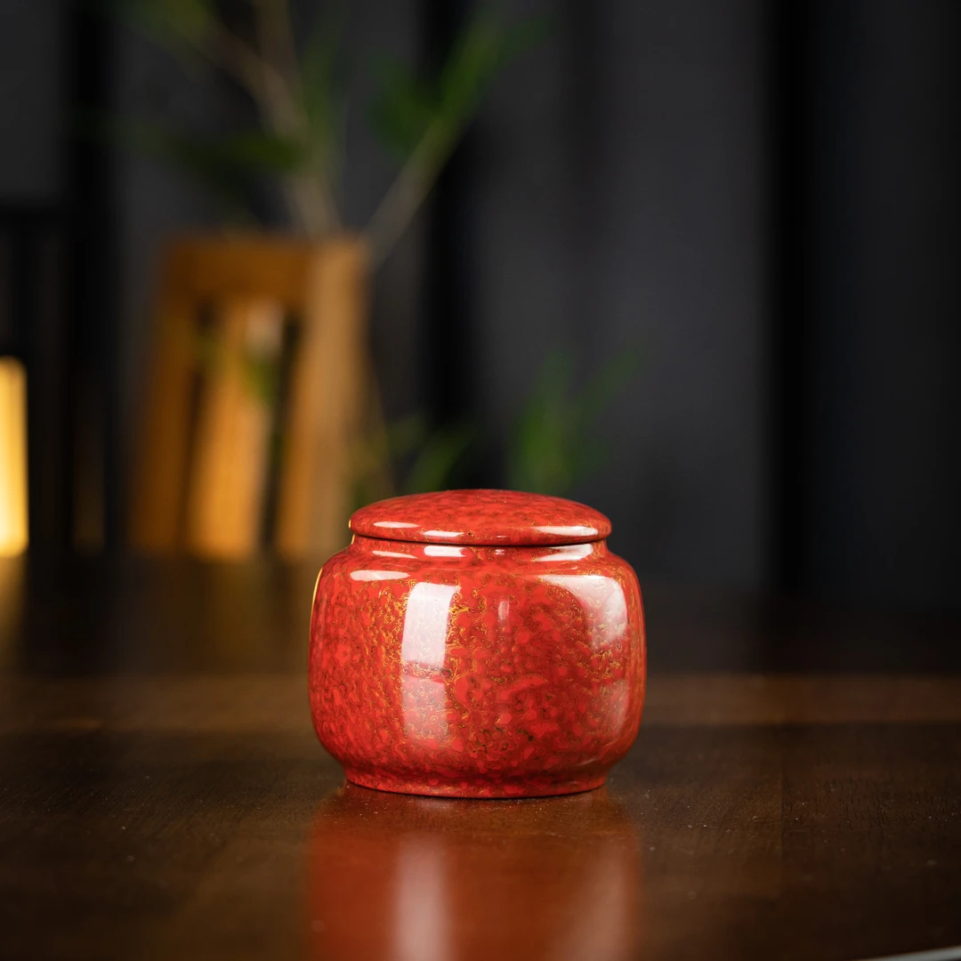 大漆25 茶仓（绞泥） 高9.5cm 家用茶周边