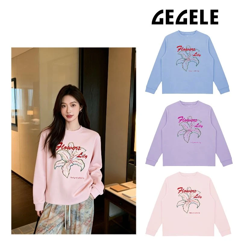 GGL圆领潮流百搭长袖宽松百合T恤S342