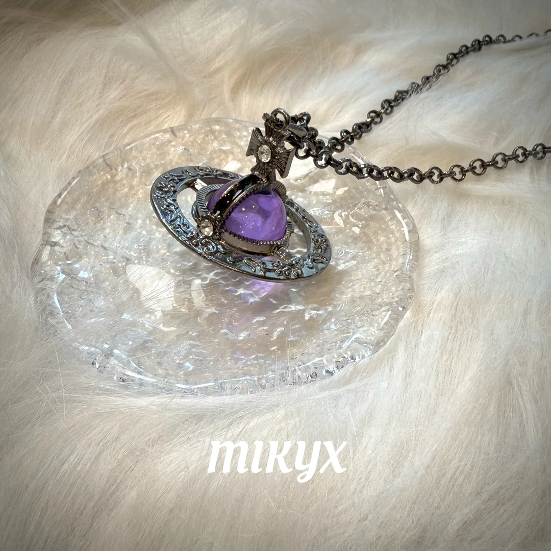 mikyx 铜合金项链 黑紫雕花大地雷项链F049