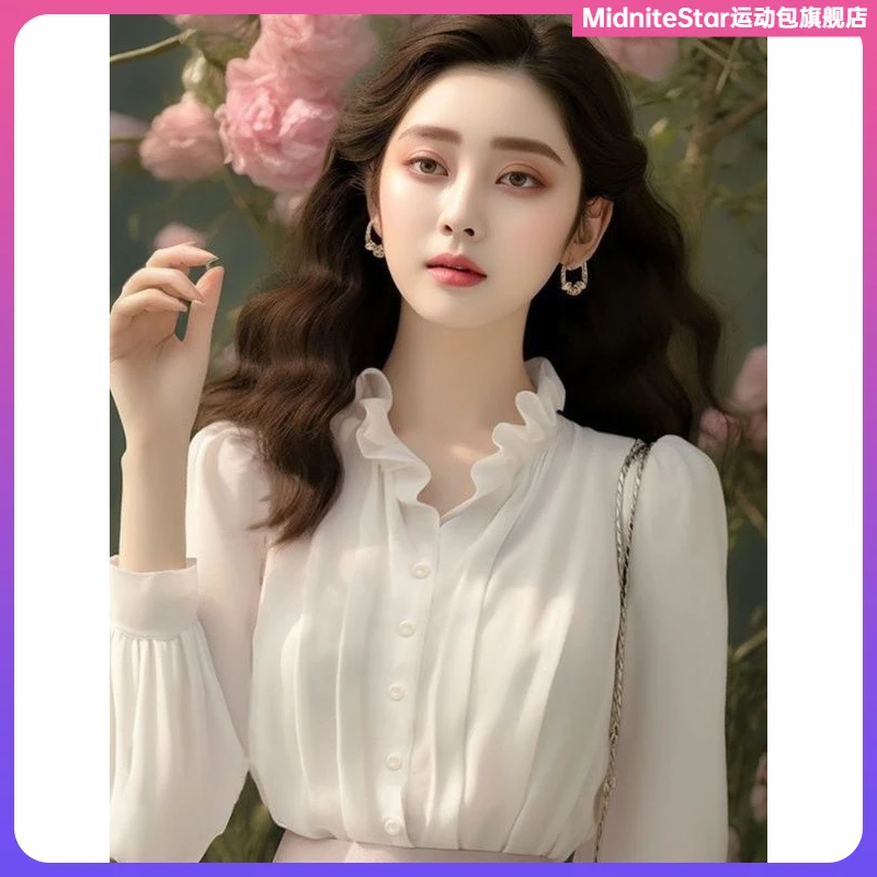 1气质木耳领白色衬衫2024欧货小衫爆款今年流行漂亮高级感上衣女l