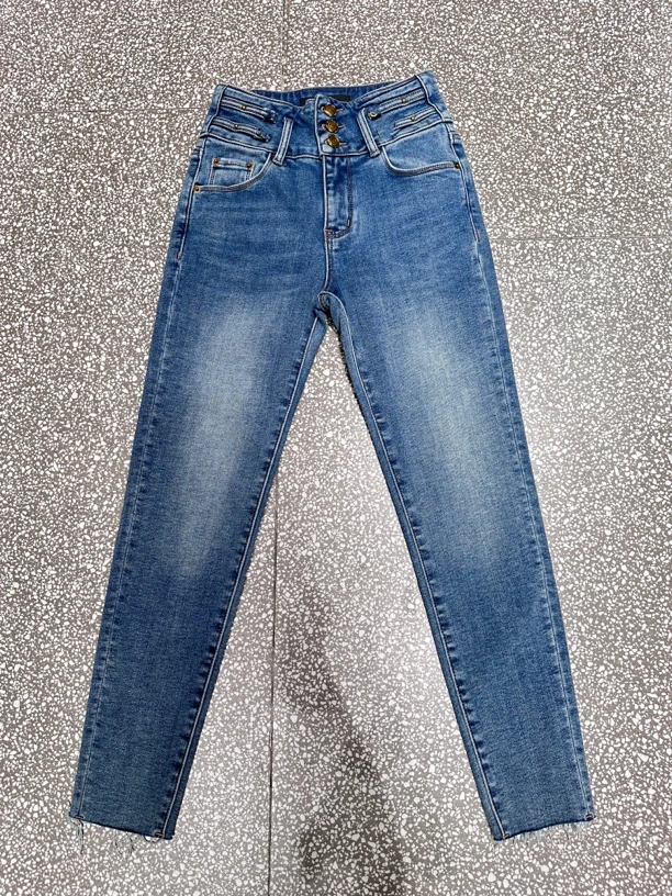 欧货219牛仔裤水洗高腰铅笔裤加绒弹力蓝色小脚裤修身