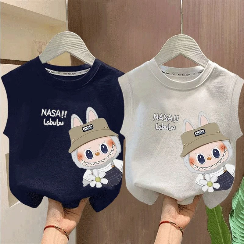 100%纯棉儿童爆款帅气布拉拉背心t中小儿童印花街头风纯棉T恤无袖