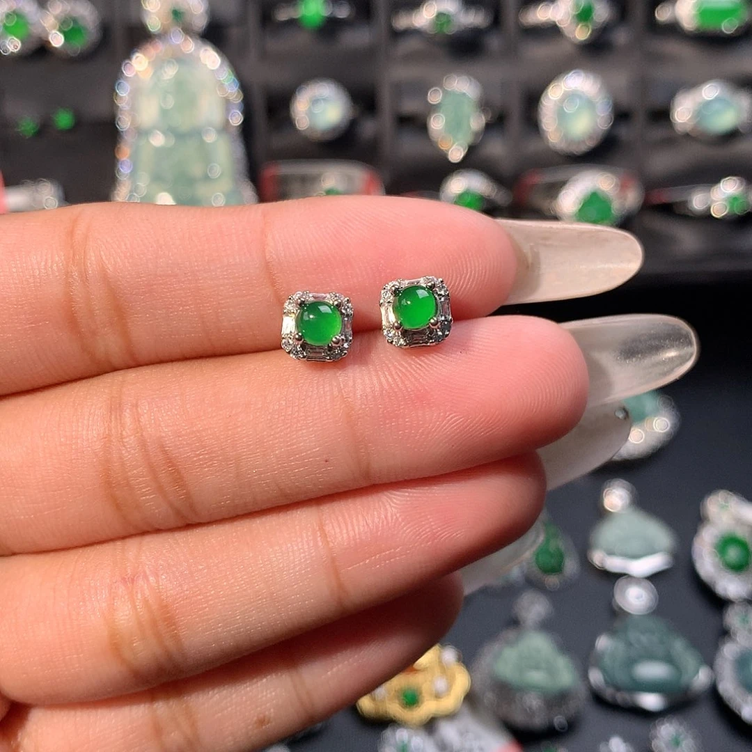 翡翠未镶嵌耳饰耳钉